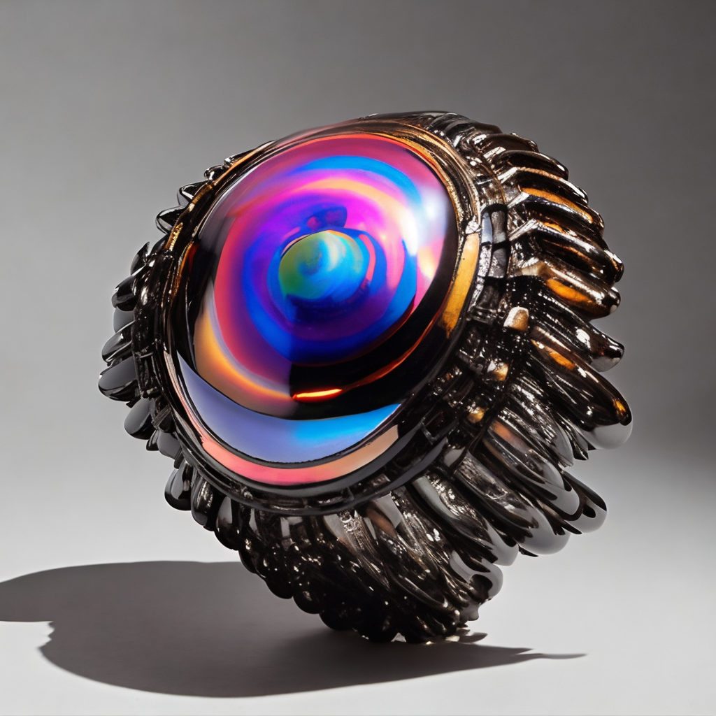 biomechanical AI-artifacts contrasted opalescent multicolor